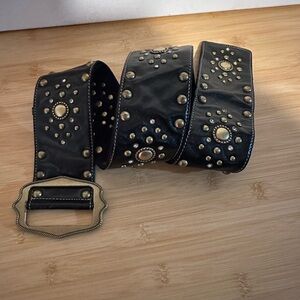Vintage Kathy Van Zeeland Black Studded Belt with Gold Accents